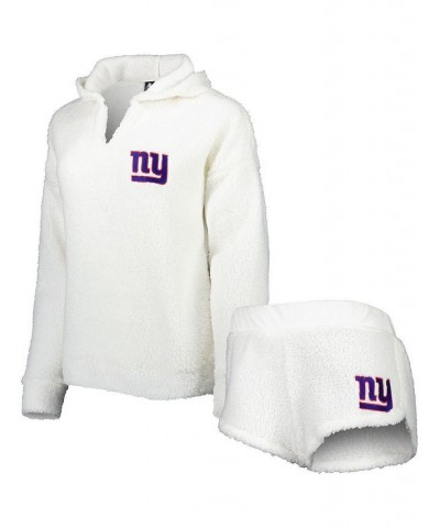 Women's Cream New York Giants Fluffy Hoodie Top and Shorts Set Cream $31.50 Pajama