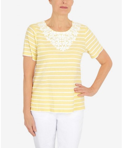 Petite Summer In The City Striped Flower Neck Top Yellow $31.97 Tops